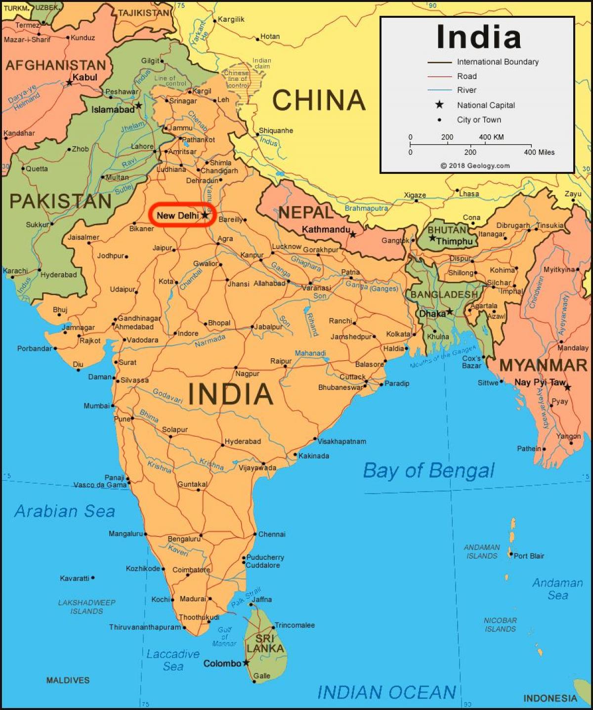 Neu-Delhi auf der Indien-Karte