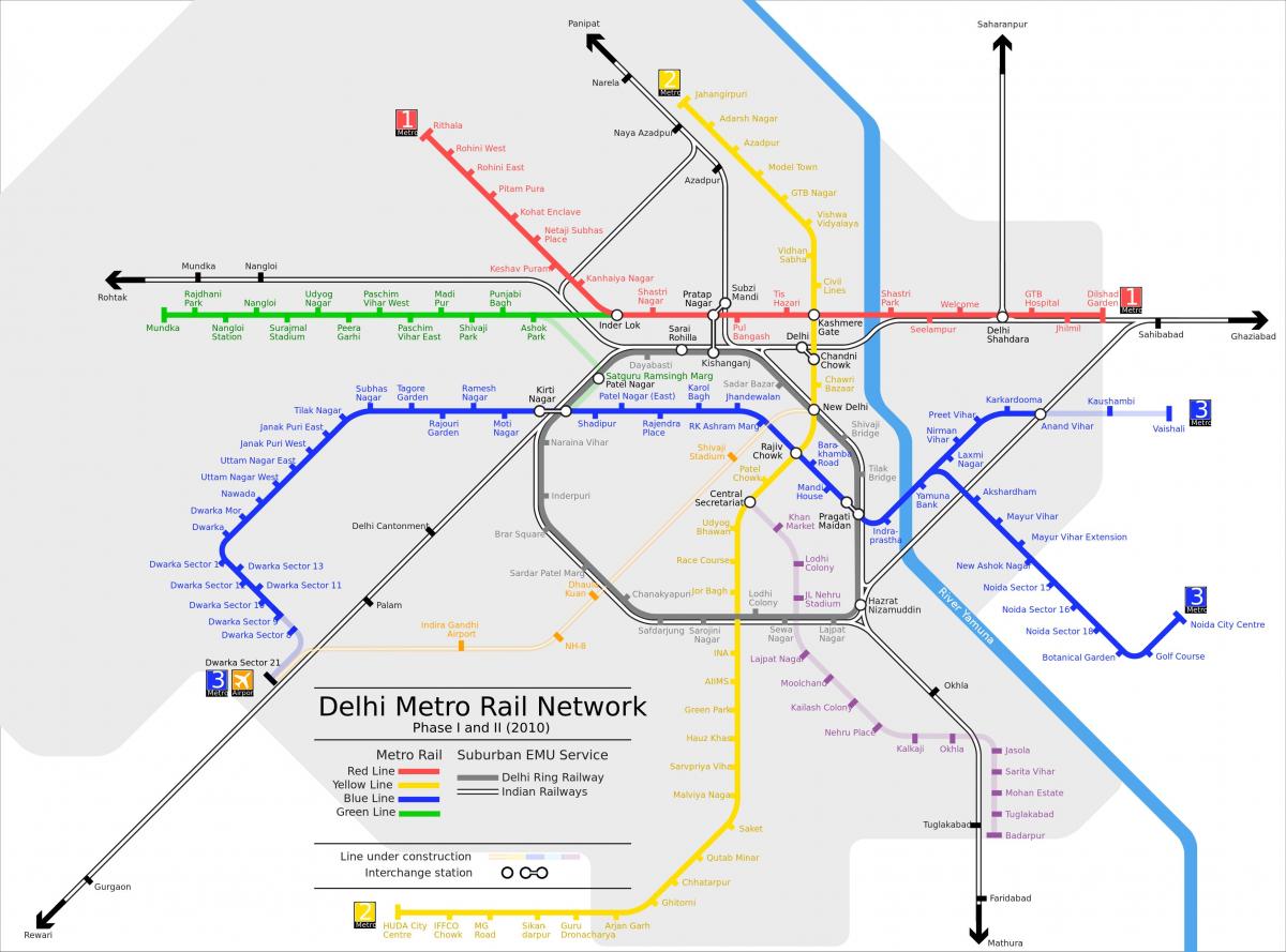 Karte der Verkehrsmittel in Neu-Delhi