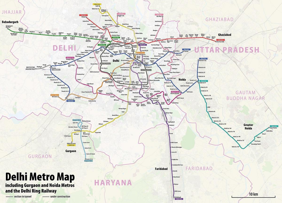 Karte der U-Bahn-Stationen in Neu-Delhi